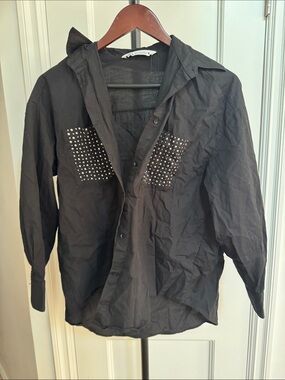 Zara Black Studded Button-Down Shirt